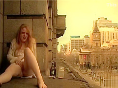 Ginger beauty masturbates in public outside her apartment