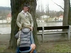 Glamorous blond acquires drilled in public park