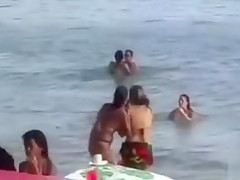 Slutty French pair has sex in the water