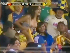 Hot soccer fan flashes fans by accident