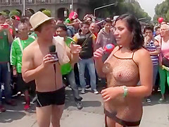 Latin dancer and TV host disrobe in public square