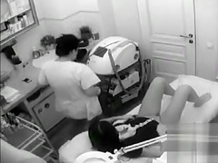 Female patient exposes her bushy bawdy cleft at the gynecologist