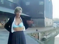 My glamorous wife flashes her intimate parts on the quayside