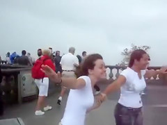 Powerful wind uncovers some tempting legs