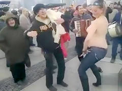 Fat Romanian beauty strips at outdoor dance party