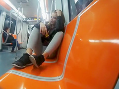 Filming the arse of the yoga-panties girl