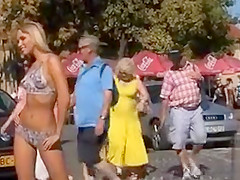 Breathtaking blond model positions for the curious residents