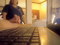 Hotel maid comes in and watches him jerk off