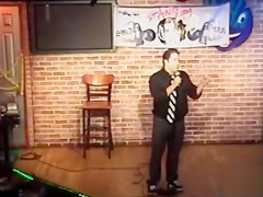 Dilettante shows her bald cum-hole to a comedian