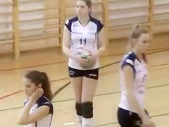 Arousing cuties play a bit of volleyball