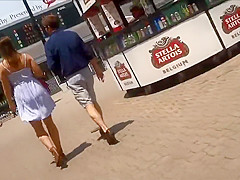 Slutty tourist takes a peek below the lady's petticoat