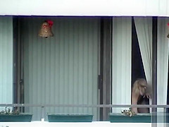 My skinny golden-haired neighbour bare in her apartment