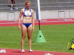 Scantily clad lengthy jumper has a good booty