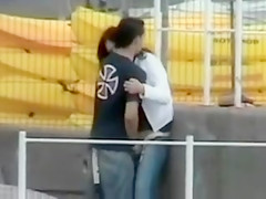 Hooking up with his girlfriend in public