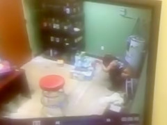 Despairing employee takes a pee in the supply room