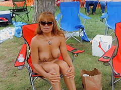 Pierced older nudists show anything off at the resort