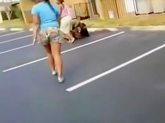 Trashy darksome chicks fighting at the apartment complex