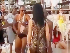 Sexy Latin Babe hotties dancing at a beach party