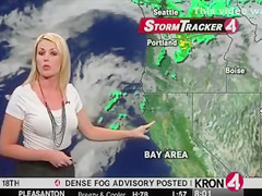 Weather commentator in skintight white tee shirt