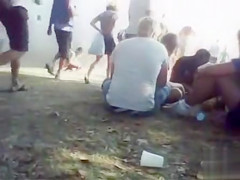 Drunk cuties peeing in public at the music festival