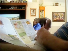 Jerking off behind his morning paper