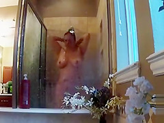 My obese maternal aunt takes a worthy shower