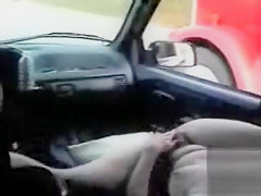 Trucker watches wife fuck large sex tool in the car