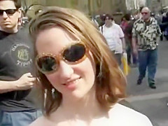 Cute bare honey in a public square