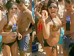 Outdoor dance party with astonishing chicks in bikinis