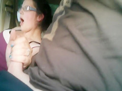 Cook Jerking on the Highway in Car Wife Jerks Off Spouse