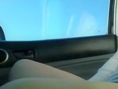 Exhibitionist Hotty Flashes Twat and Bra Buddies on Highway to Drivers