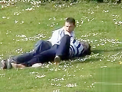 Tugjob in the park for her favourable boyfriend