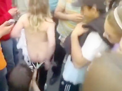 Curvy playgirl caressed as that babe dances in public