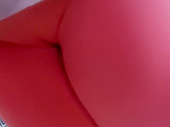 Tasty cameltoe on the red yoga panties