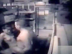 Restaurant employees copulate in the supply room