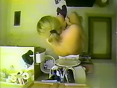 Bare blond pees but does not flush it down