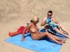 Exposed Older Large Milk Sacks Woman Filmed at the Beach