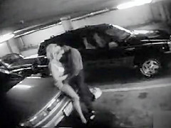 Parking garage sex on security camera with a alluring blond