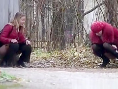 Hot legal age teenagers peeing outdoor