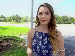 Hawt dark brown student bangs in public restroom