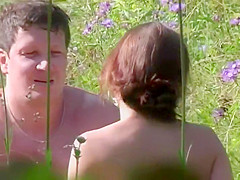 Lurking voyeur caught sex in the grass