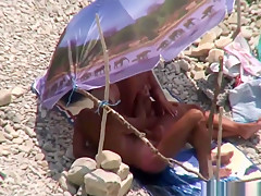 Cook Jerking Given By Older Wife On Public Beach