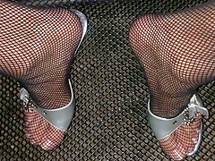 Outdoor Jock Slavery Cum on Feet in Heels & Fishnet Catsuit