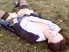 Woman is paid to masturbate outdoors