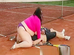 Big Beautiful Woman Overweight Plumps Sits On Lads Face As This Babe Lost Tennis Match