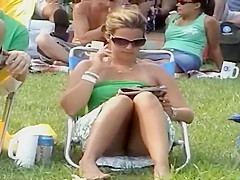 Upskirt view on the park grass