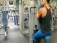 Honey in constricted blue spandex panties exercising