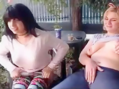 two russian gals in public