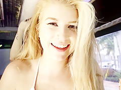 Sexy blond Arya Fae rides large bulky schlong