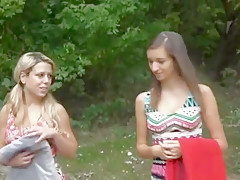 Outdoor anal creampie with two beauties